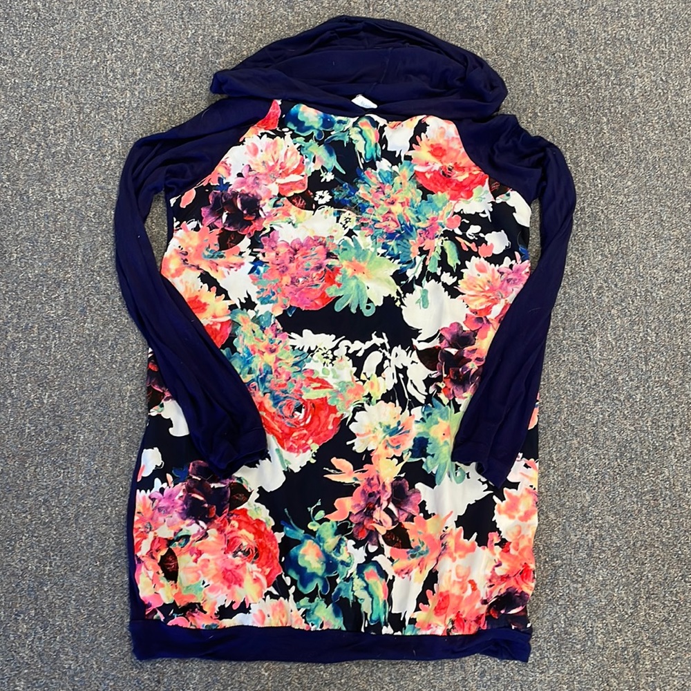 Navy/floral Pink Blush maternity hooded top XL